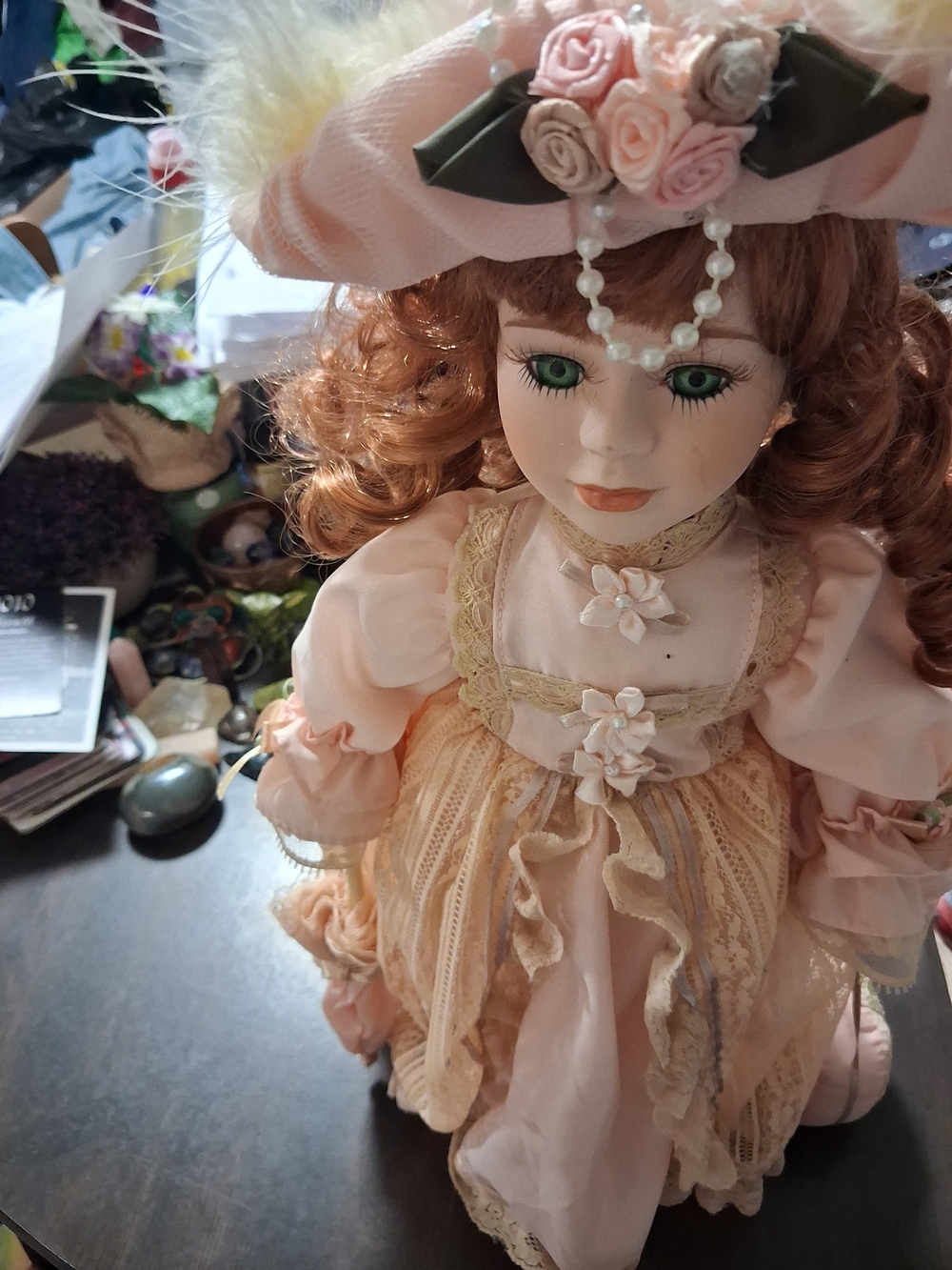 Porcelain Collectible Decorative Doll in Soft Pink